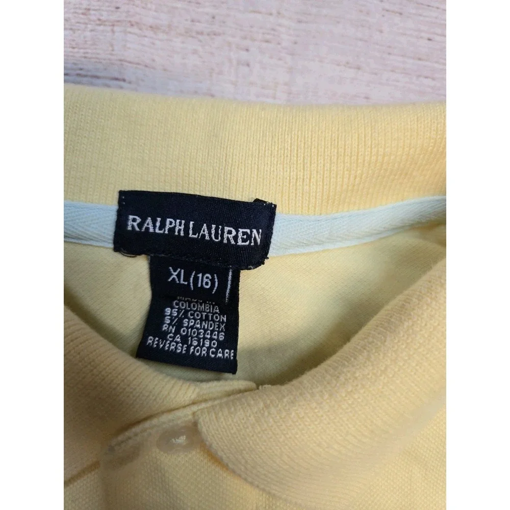 Ralph Lauren Girl's Polo Shirt Size XL Cap Sleeve Yellow Logo Light Blue Pony
